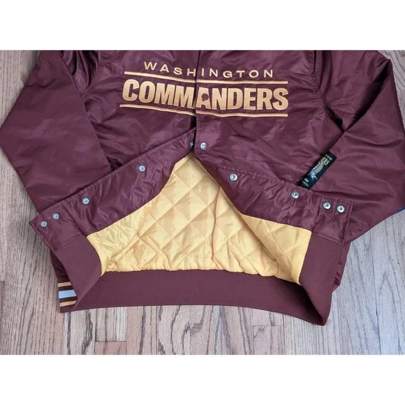Washington Commanders Bomber Varsity Satin Jacket Mens Medium Full Snap Burgundy - Picture 9 of 16